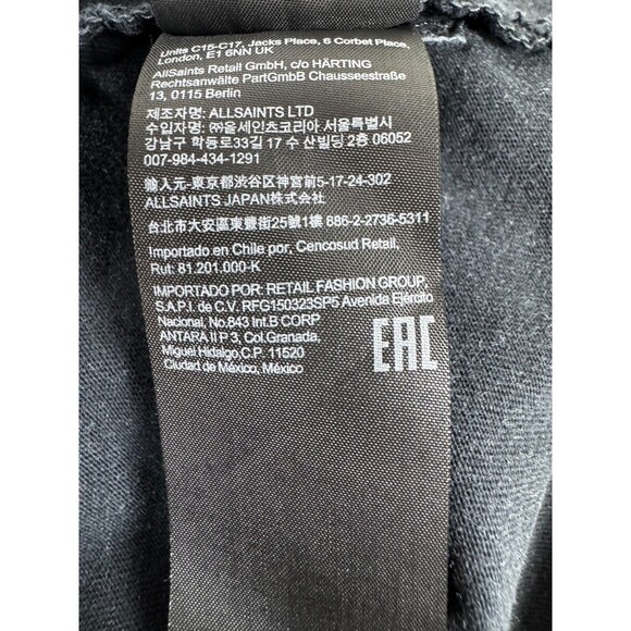 AllSaints Gigi Tee Womens Size 10 Black Washed Cotton Drawstring V Neck Top - Picture 12 of 13